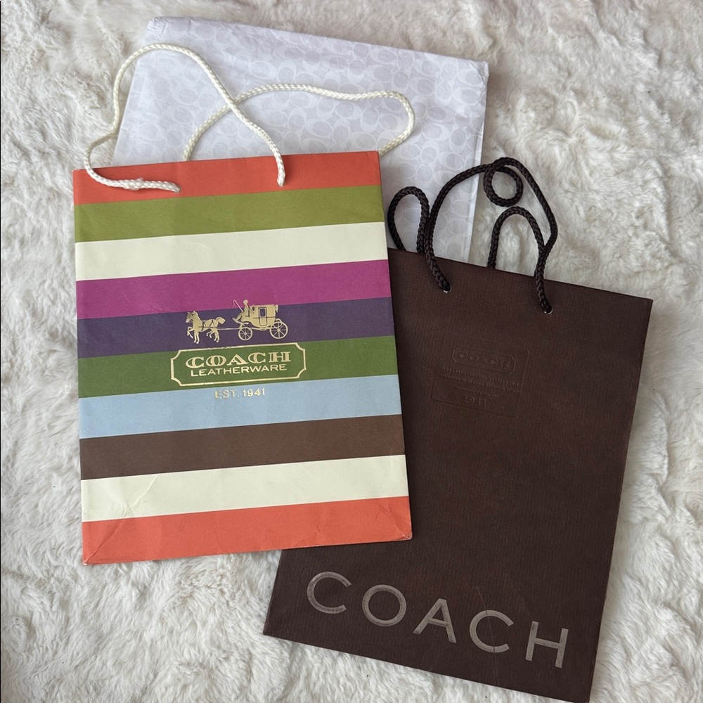 RARE, Coach Brown Bag and Multicolor Striped Coach Gift Bag